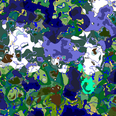 Predicted biome map of Java 1.19.2 seed 585650969868734856 around estimated spawn