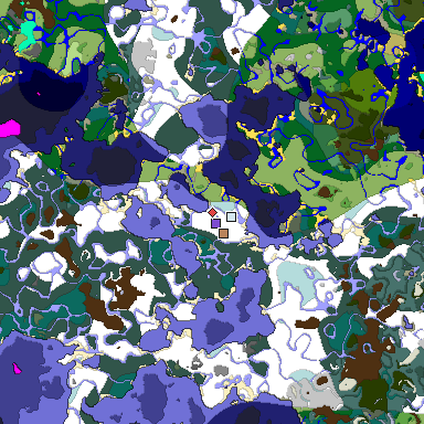 Predicted biome map of Java 1.19.2 seed -3007077875167834642 around estimated spawn