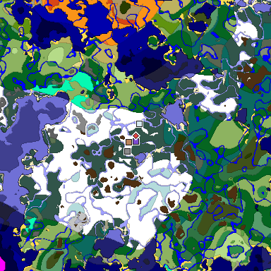 Predicted biome map of Java 1.19.2 seed -3930585127685772371 around estimated spawn