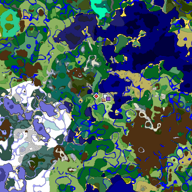 Predicted biome map of Java 1.19.2 seed 5181017237489927297 around estimated spawn