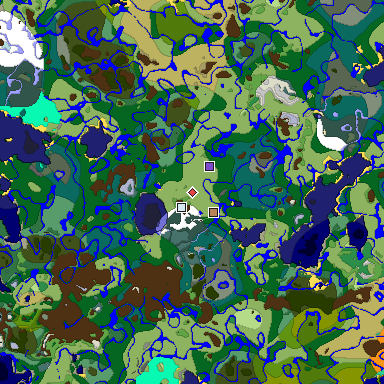 Predicted biome map of Java 1.19.2 seed 3520890936744472344 around estimated spawn
