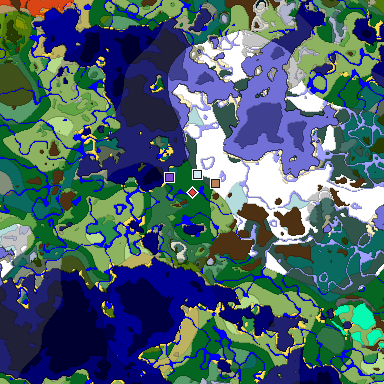 Predicted biome map of Java 1.19.2 seed 5523209650921430476 around estimated spawn