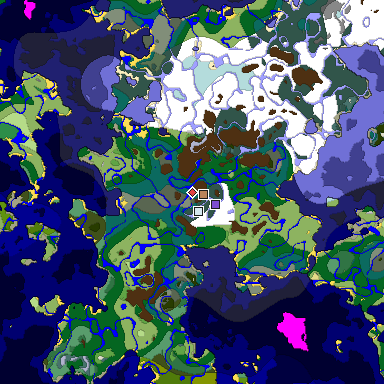 Predicted biome map of Java 1.19.2 seed -3561896148873752233 around estimated spawn