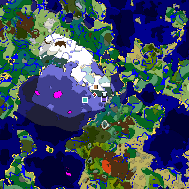 Predicted biome map of Java 1.19.2 seed -3105900613827914078 around estimated spawn