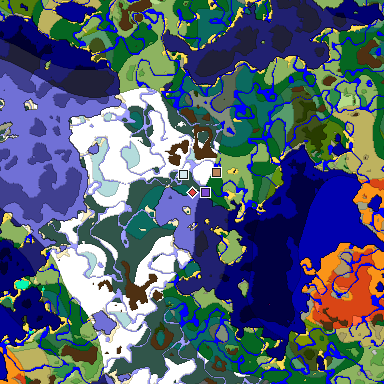 Predicted biome map of Java 1.19.2 seed 6240217155582237512 around estimated spawn