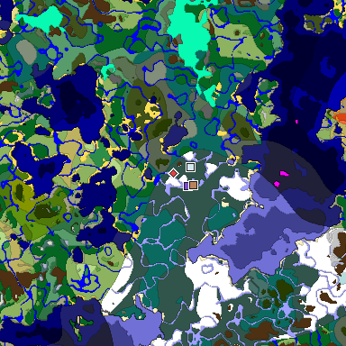 Predicted biome map of Java 1.19.2 seed 1493157767517515860 around estimated spawn