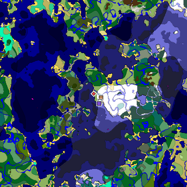 Predicted biome map of Java 1.19.2 seed -5371294231382079157 around estimated spawn