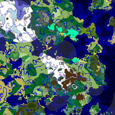 Predicted biome map of Java 1.19.2 seed -2644174615304669531 around estimated spawn