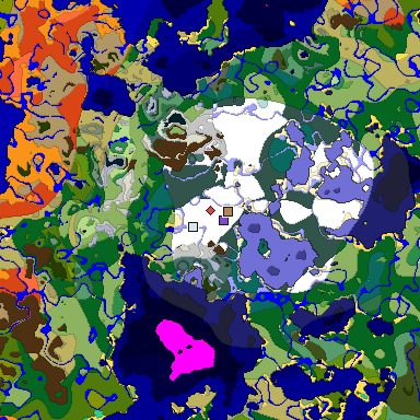 Predicted biome map of Java 1.19.2 seed 9176573162917446570 around estimated spawn