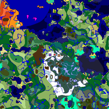 Predicted biome map of Java 1.19.2 seed -2893263847667066236 around estimated spawn