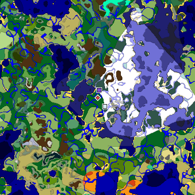Predicted biome map of Java 1.19.2 seed -6414786022184054833 around estimated spawn