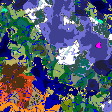 Predicted biome map of Java 1.19.2 seed -2011004560522634965 around estimated spawn