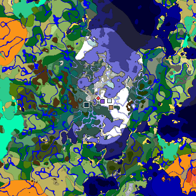 Predicted biome map of Java 1.19.2 seed 7992770575695430708 around estimated spawn