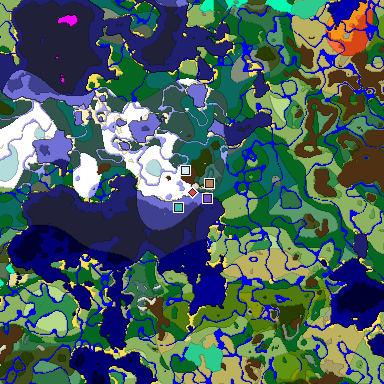Predicted biome map of Java 1.19.2 seed -606886928551455083 around estimated spawn