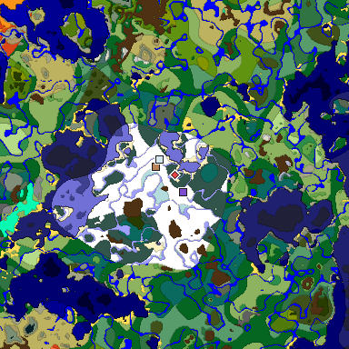 Predicted biome map of Java 1.19.2 seed -3150721307118834839 around estimated spawn