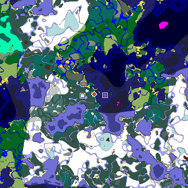 Predicted biome map of Java 1.19.2 seed 2526919938048225845 around estimated spawn