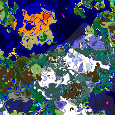 Predicted biome map of Java 1.19.2 seed -4331773433957752389 around estimated spawn