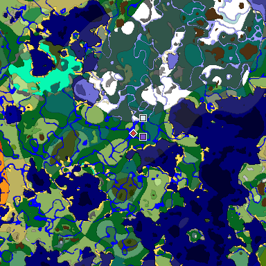 Predicted biome map of Java 1.19.2 seed -8366024089427923455 around estimated spawn