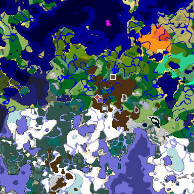 Predicted biome map of Java 1.19.2 seed -5688242699556113371 around estimated spawn