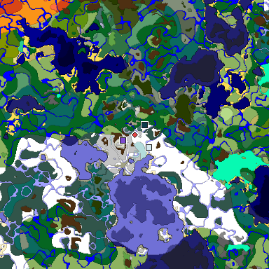 Predicted biome map of Java 1.19.2 seed -4448360465438758075 around estimated spawn