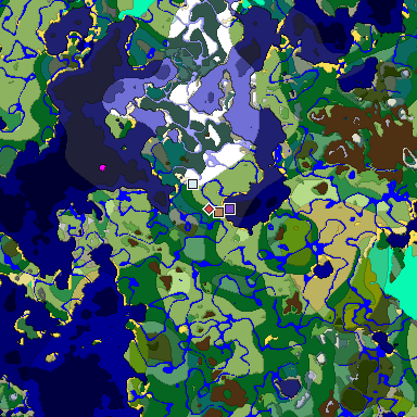 Predicted biome map of Java 1.19.2 seed 3770958646875890421 around estimated spawn