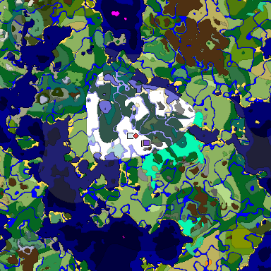 Predicted biome map of Java 1.19.2 seed 7717311238017077615 around estimated spawn