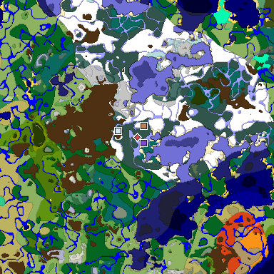 Predicted biome map of Java 1.19.2 seed -4237888226791829181 around estimated spawn