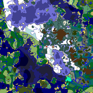 Predicted biome map of Java 1.19.2 seed 3880103758580626665 around estimated spawn