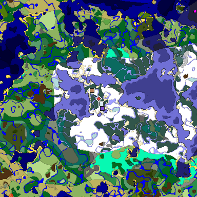 Predicted biome map of Java 1.19.2 seed -98094528560225471 around estimated spawn