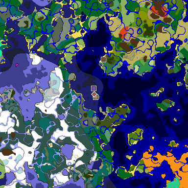 Predicted biome map of Java 1.19.2 seed -7045250582748375153 around estimated spawn