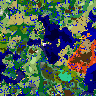 Predicted biome map of Java 1.19.2 seed -5307873610718789408 around estimated spawn