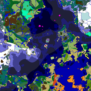Predicted biome map of Java 1.19.2 seed 2223347945527360217 around estimated spawn