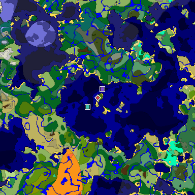 Predicted biome map of Java 1.19.2 seed 5393682174495984245 around estimated spawn