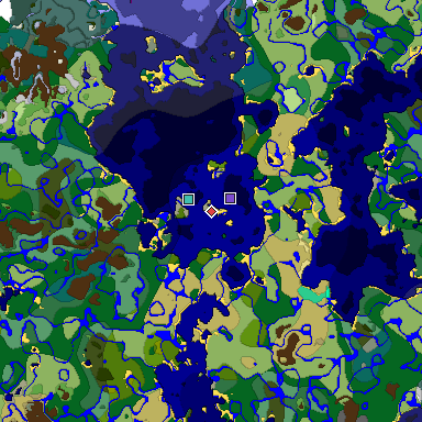 Predicted biome map of Java 1.19.2 seed 1886244004057311202 around estimated spawn