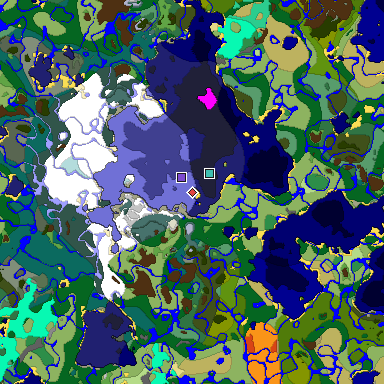 Predicted biome map of Java 1.19.2 seed 1337175197606555885 around estimated spawn