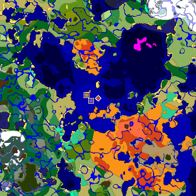 Predicted biome map of Java 1.19.2 seed 9118393565786771672 around estimated spawn