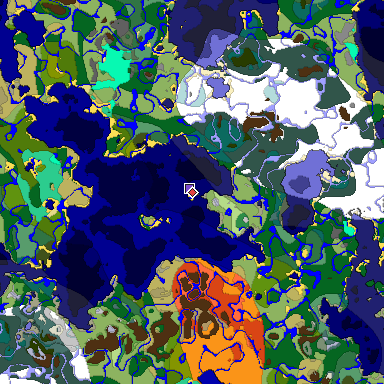 Predicted biome map of Java 1.19.2 seed -7548304205688319100 around estimated spawn