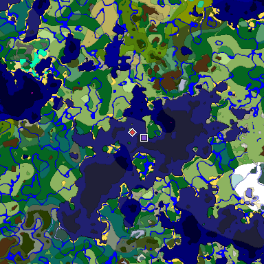 Predicted biome map of Java 1.19.2 seed 8362745383840559708 around estimated spawn