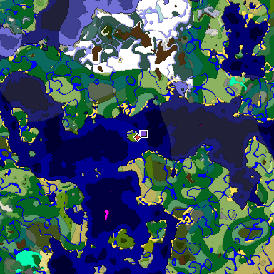 Predicted biome map of Java 1.19.2 seed -3643742234372129280 around estimated spawn