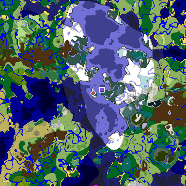 Predicted biome map of Java 1.19.2 seed -6180382958698159839 around estimated spawn