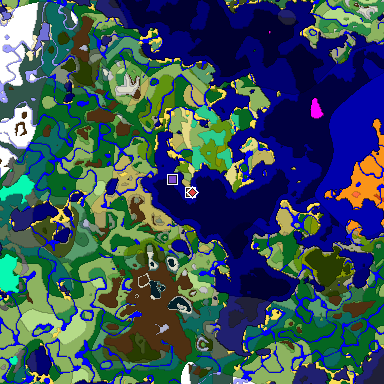 Predicted biome map of Java 1.19.2 seed 164209468140811190 around estimated spawn