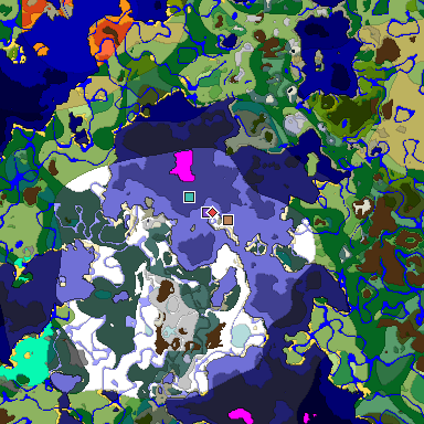 Predicted biome map of Java 1.19.2 seed 1496986455538951472 around estimated spawn