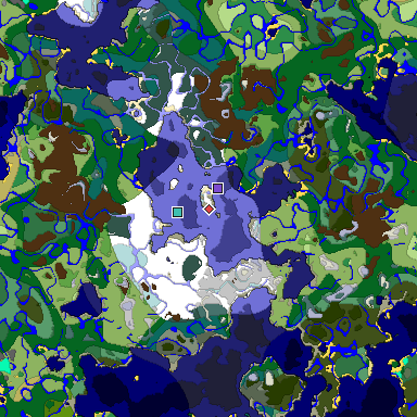 Predicted biome map of Java 1.19.2 seed -4550711961250528478 around estimated spawn