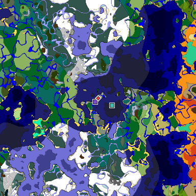 Predicted biome map of Java 1.19.2 seed -140232135944549346 around estimated spawn