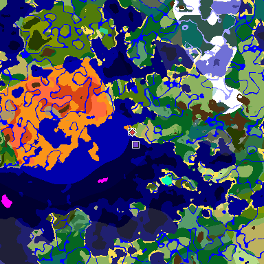 Map of Minecraft seed 597995917049793542 around spawn