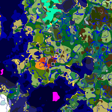 Predicted biome map of Java 1.19.2 seed -4169318490501123918 around estimated spawn