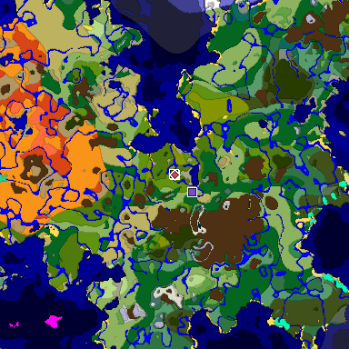 Predicted biome map of Java 1.19.2 seed 5040132990244177640 around estimated spawn