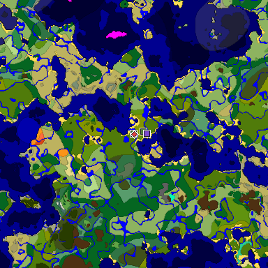 Predicted biome map of Java 1.19.2 seed 1558017384170705868 around estimated spawn