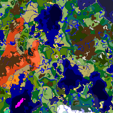 Predicted biome map of Java 1.19.2 seed 4460198135978048923 around estimated spawn