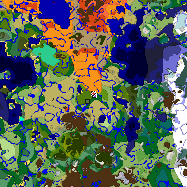 Predicted biome map of Java 1.19.2 seed 3507223942993443151 around estimated spawn